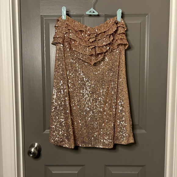 Free People New Frida Ruffle Mini Dress Sequined Bronze 6 Cocktail Party - Picture 12 of 13